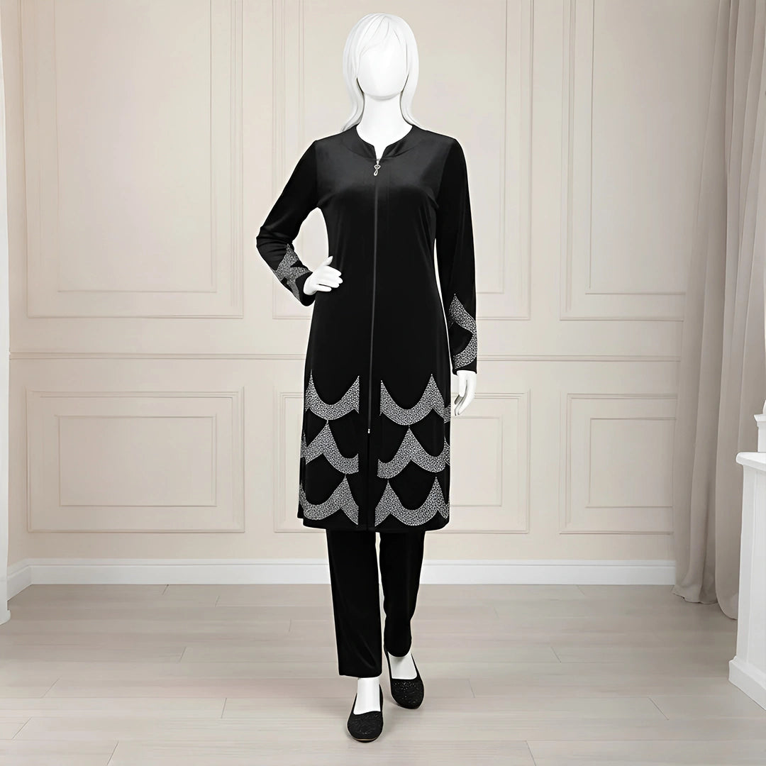 Black - Velvet Co-Ord with Intricate Stone Work
