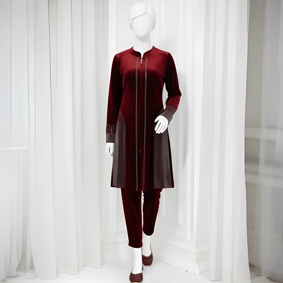 Maroon - Attractive Stone Work Velvet Co-Ord Set