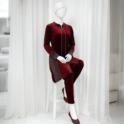 Maroon - Attractive Stone Work Velvet Co-Ord Set