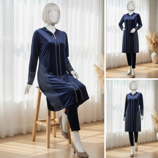 Blue - Attractive Stone Work Velvet Co-Ord Set