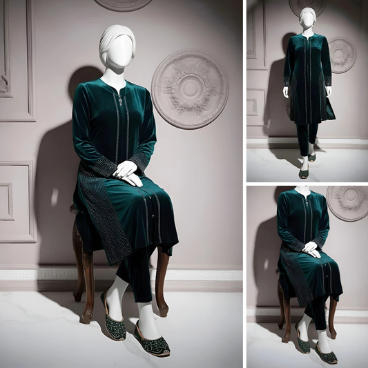Sea Green - Attractive Stone Work Velvet Co-Ord Set