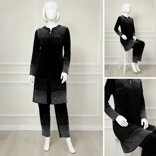 Premium Black Velvet Co-Ord with Stone Detailing