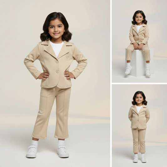 Cream Premium Kids Girls Blazer Set