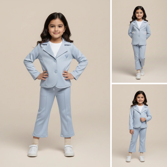 Ice Blue Premium Kids Girls Blazer Set